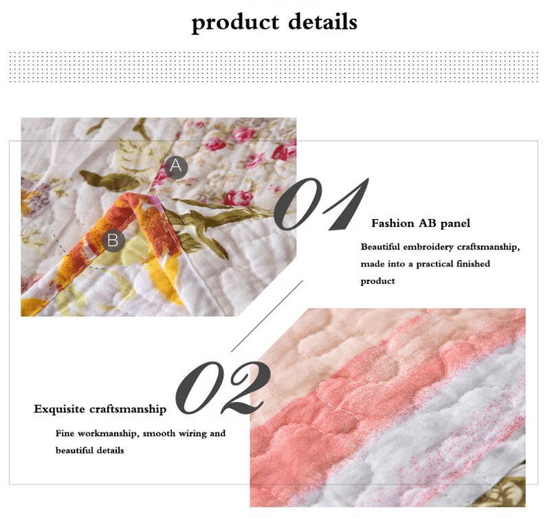 Yeknu Double Bed Cotton Printed Floral Rose 3 Piece Quilted Quilt Pillowcase Free Shipping