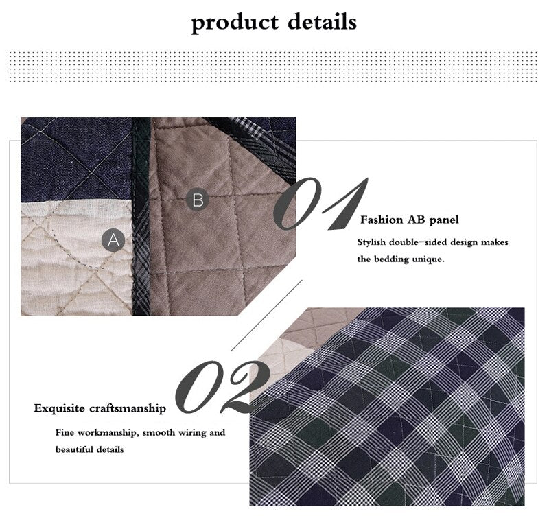 Yeknu Double Bed Dyed Cotton Patchwork 3 Piece Quilted Quilt Light Quilt Pillowcase Free Shipping