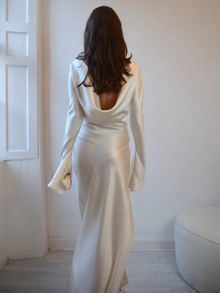 Elegant Christmas Evening Dress Women Long Sleeve Dress Bodycon Max Female Vestidos High Grade Satin Party Club Clothing