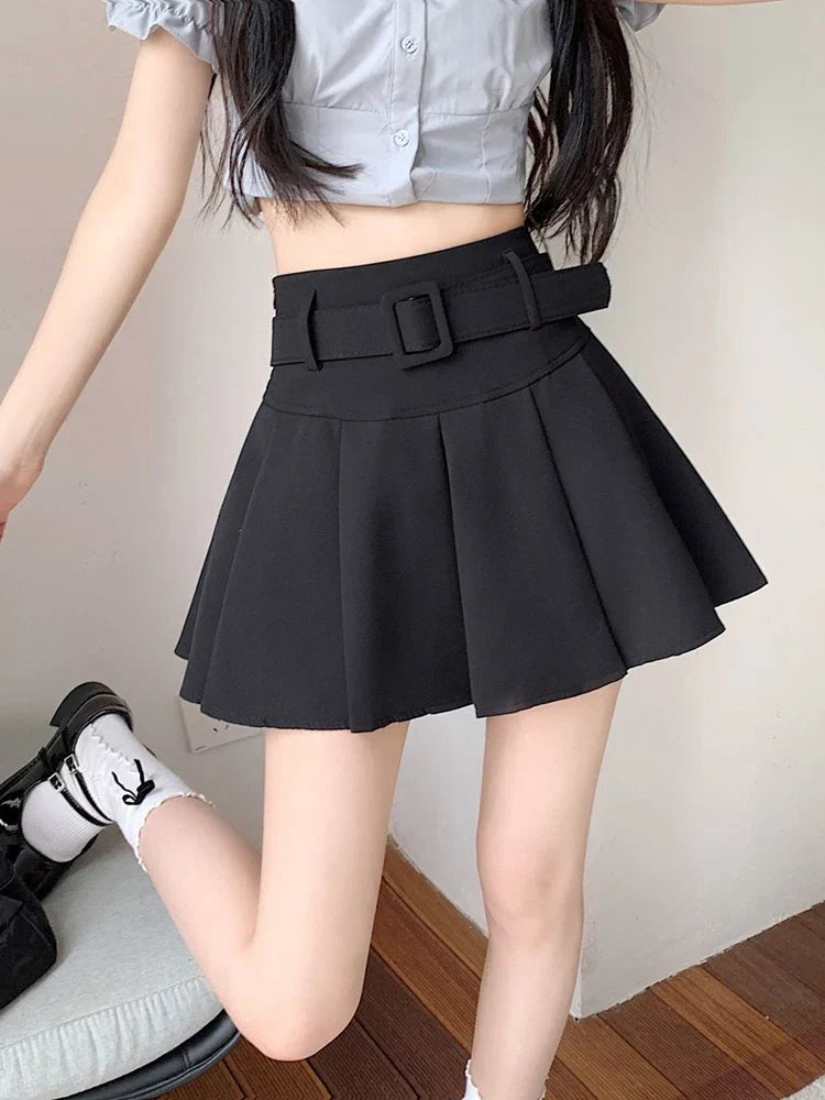 qgtao Japan Sweet Belt White Pleated Skirt Women Sexy High Waist Mini Skirt Summer Preppy Style Female Casual A Line Pink Skirt