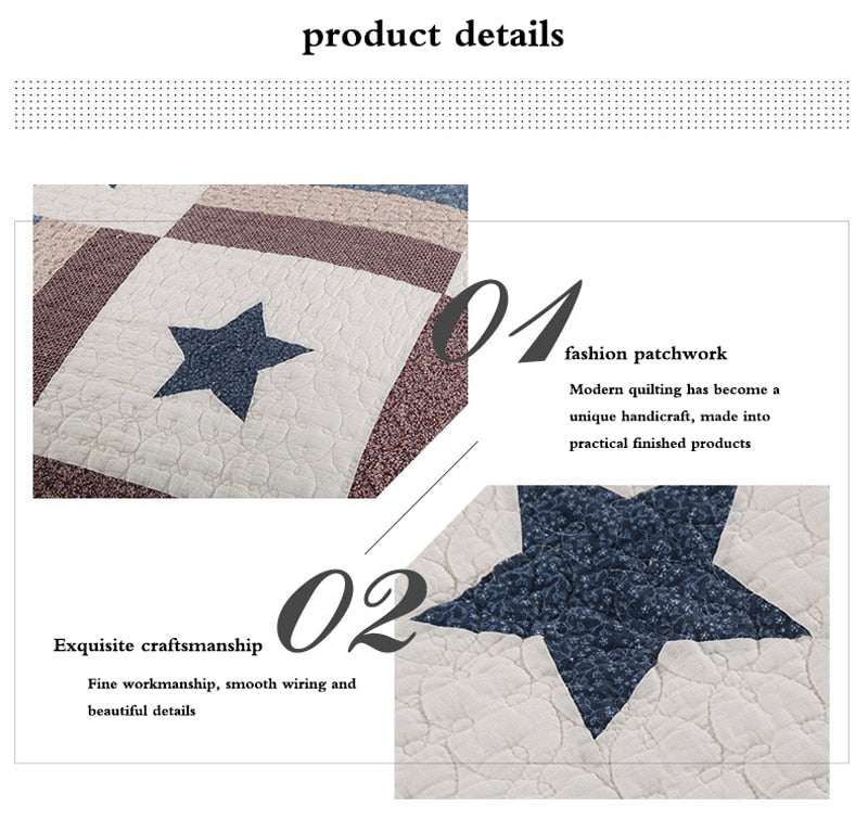 Yeknu Double Bed Cotton Printed Patchwork Pentagram Set Of 3 Quilted Quilt Light Quilt Pillowcase