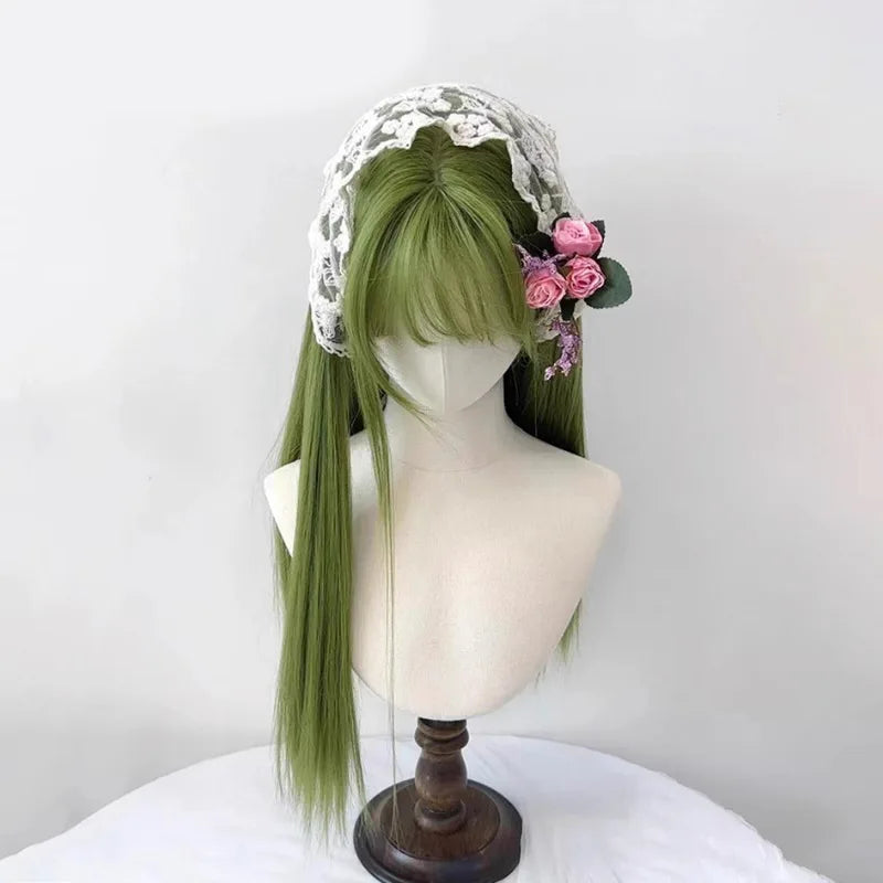 qgtao - Wig Long Silky Straight Synthetic green Cosplay Party Lolita wigs with bangs for Daily party Women Natural Heat Resistant wig