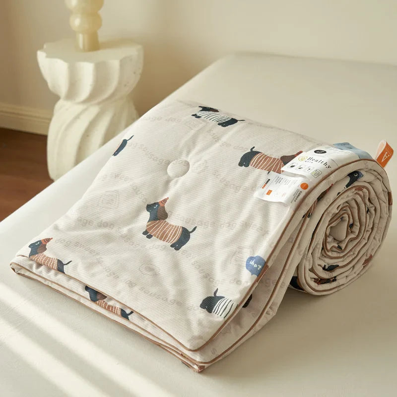 Yeknu Summer Quilt Class A Knitted Aerobic Cotton Printed Soybean Quilt Summer Bedspread Home Textiles