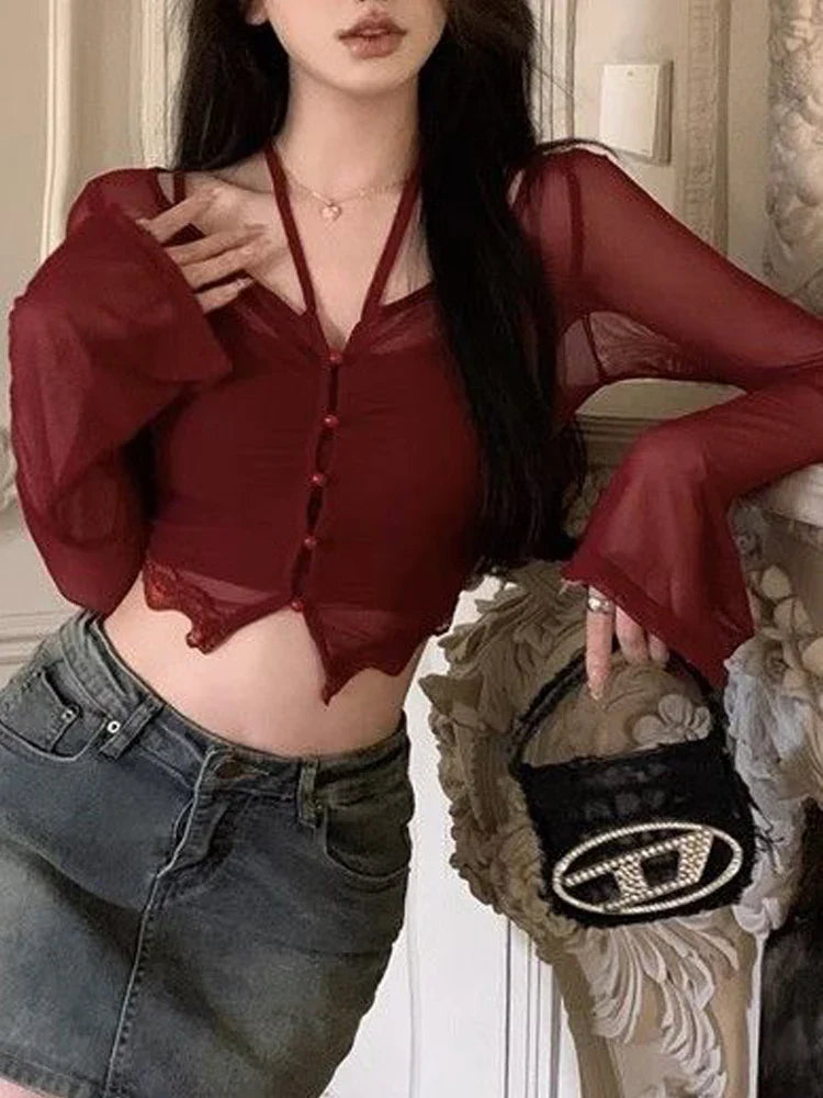 qgtao Y2K T-Shirts Women Hotsweet Slim Crop Tops Female Sexy Irregular 2 Piece Set Ladies Spicy Girl Fashion Basic Tight T Shirt