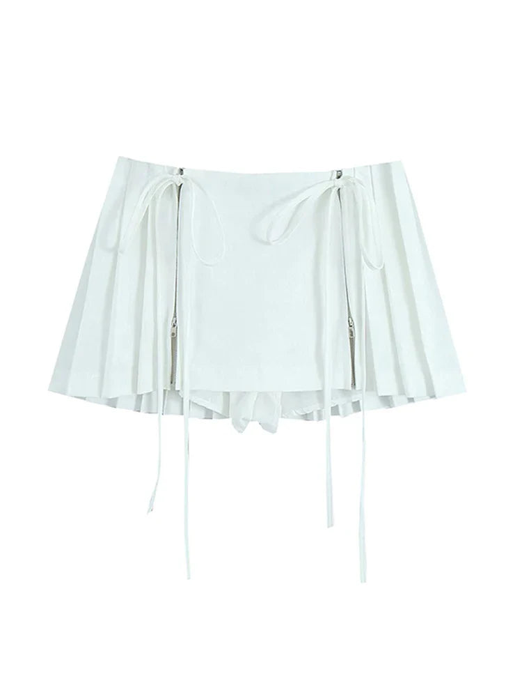 Harajuku Pleated Skirt Women Korean Fashion Preppy Style All-Match Casual Vintage Lace-Up Wrap Hip High Waist Slim Short Skirts