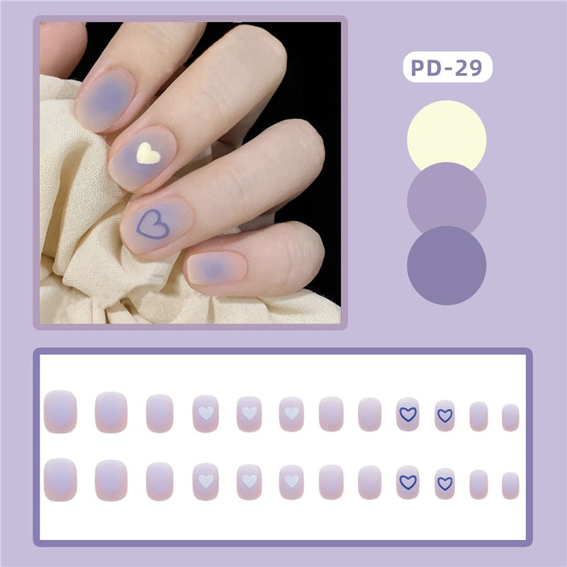 24pcs/box Christmas Fake Nails Style Art Nail Tips Press on False with Glue Designs Set Full Cover Artificial Short Fingernails