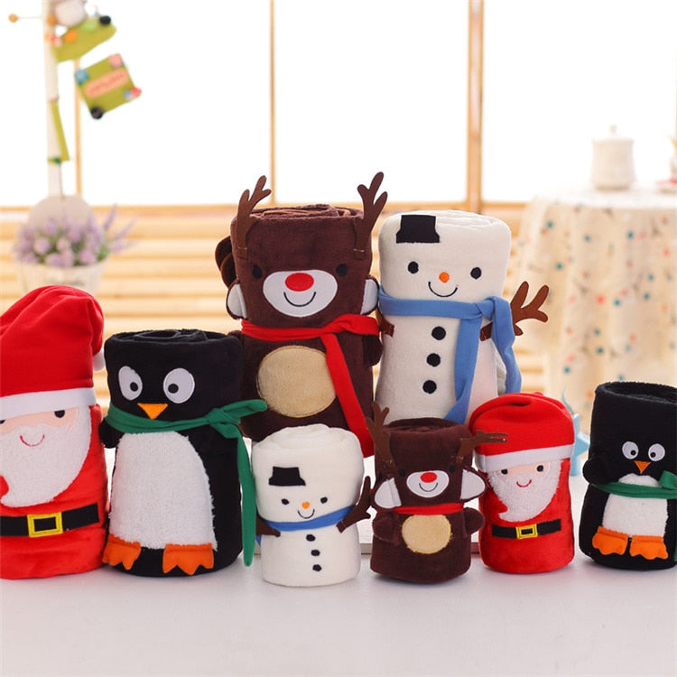Cute Christmas Present Throw Blanket Lovely Santa Claus Flannel Fleece Sofa Blankets Portable Anti-Pilling Cartoon Shawl Blanket