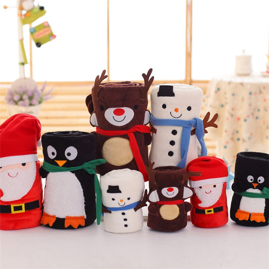 Cute Christmas Present Throw Blanket Lovely Santa Claus Flannel Fleece Sofa Blankets Portable Anti-Pilling Cartoon Shawl Blanket