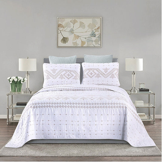 Yeknu Double Bed Cover Geometric Embroidery Plain 3 Piece Quilted Quilt Pillowcase Free Shipping
