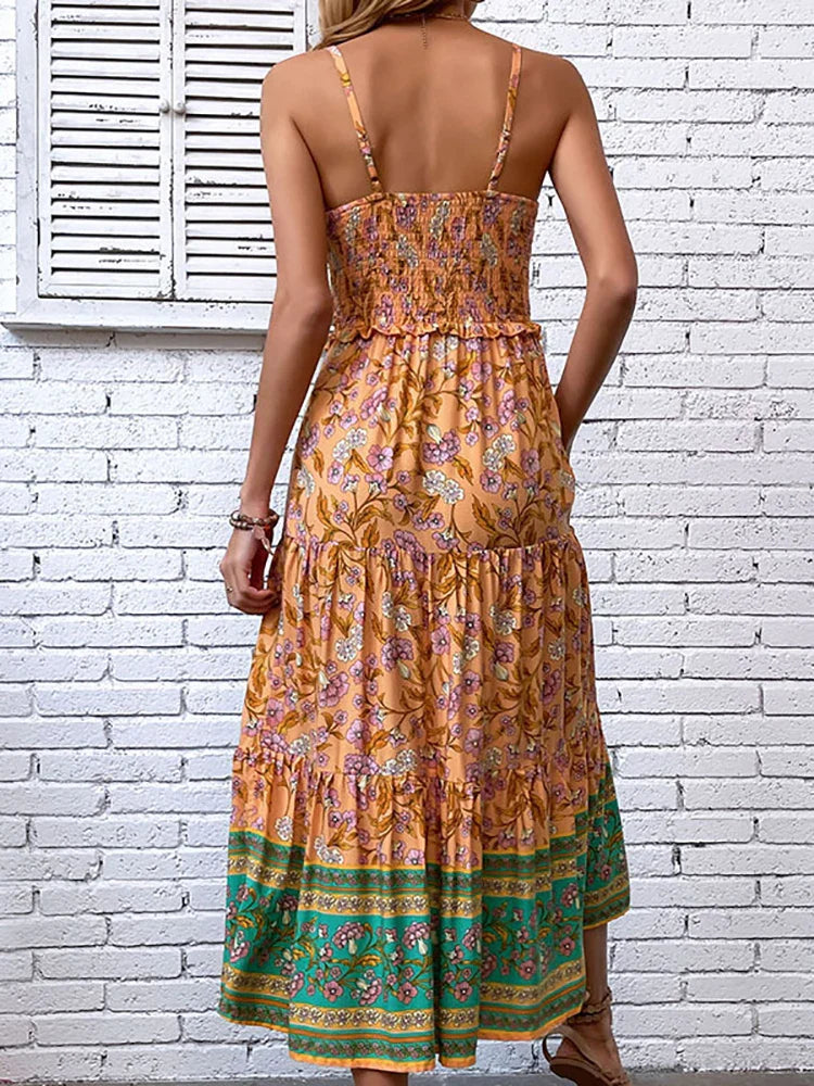 qgtao Sexy Long Dresses For Women Fashion Backless Ruffle Boho Beach Slip Dress Summer Floral New In Dresses Women Clothing 2024