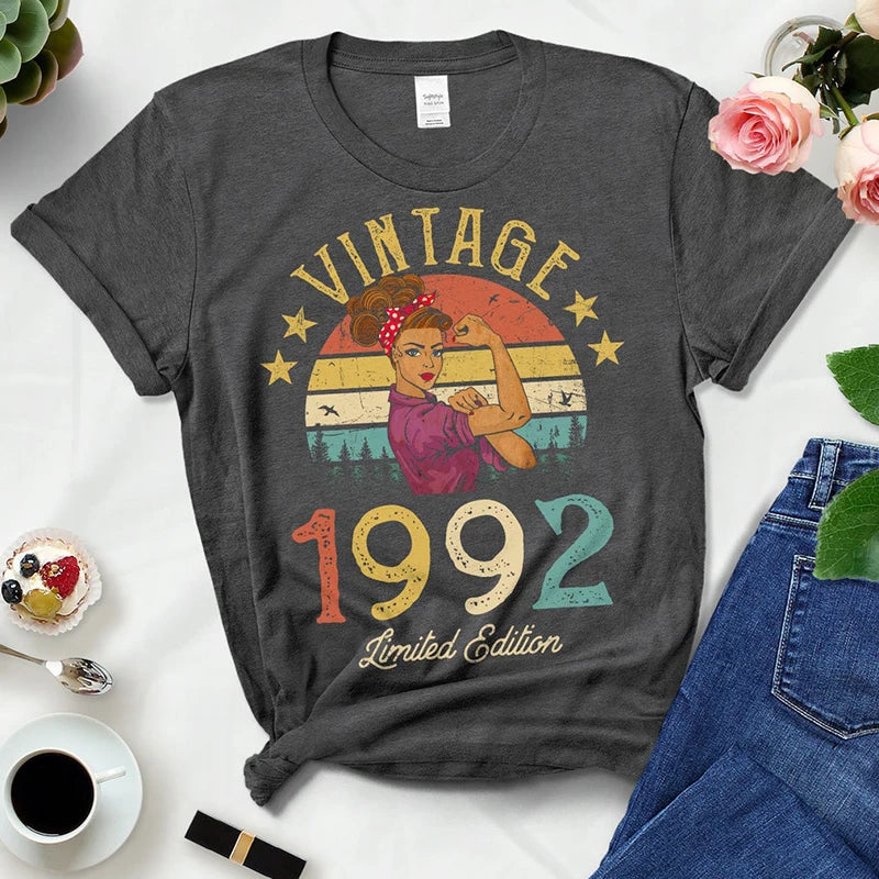 Vintage Retro 1992 Summer Fashion Outfits Women T Shirts 32nd 32 Years Old Birthday Party Ladies Clothes Tshirt Causal Clothes