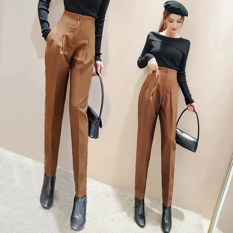 British Style Super High Waist Suit Pants Women Office Work Harem Pantalones Ankle Length Vintage Trousers 2024 Spring Capris