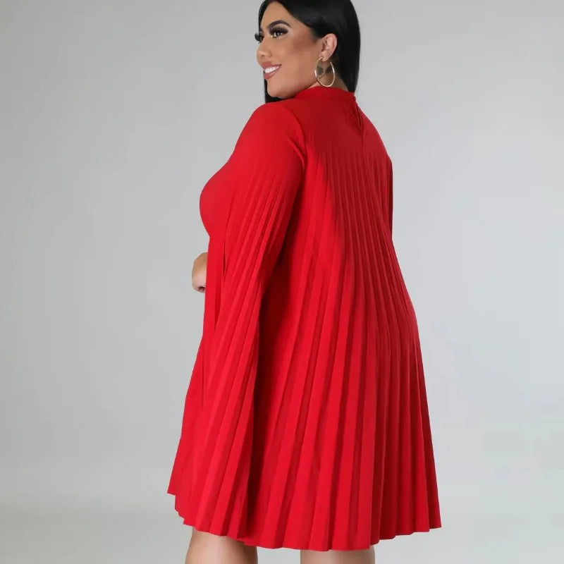 qgtao Fashion Plus Size Women Dresses Elegant Solid Color O Neck Cape Sleeve  Draped Mini Dress Loose Summer Vestidos De Fiesta