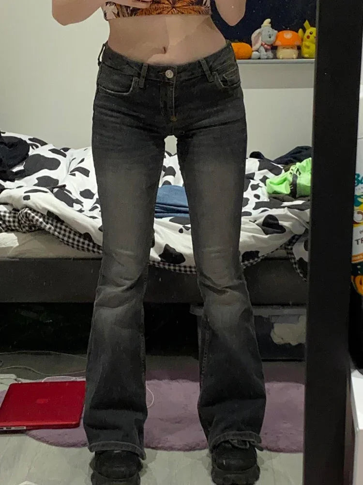 qgtao Y2K Tie Dye Flare Jeans Vintage Strecthy Low Waisted Pants Women Grunge Basic Korean Mom Jeans Casual Streetwear2000s
