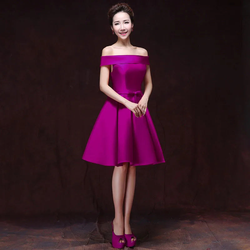 qgtao Elegant Satin Bridesmaid Dresses for Women 2024 Summer Sexy Boat Neck Prom Cocktail Evening Party Mini Dress Slim Formal vestido