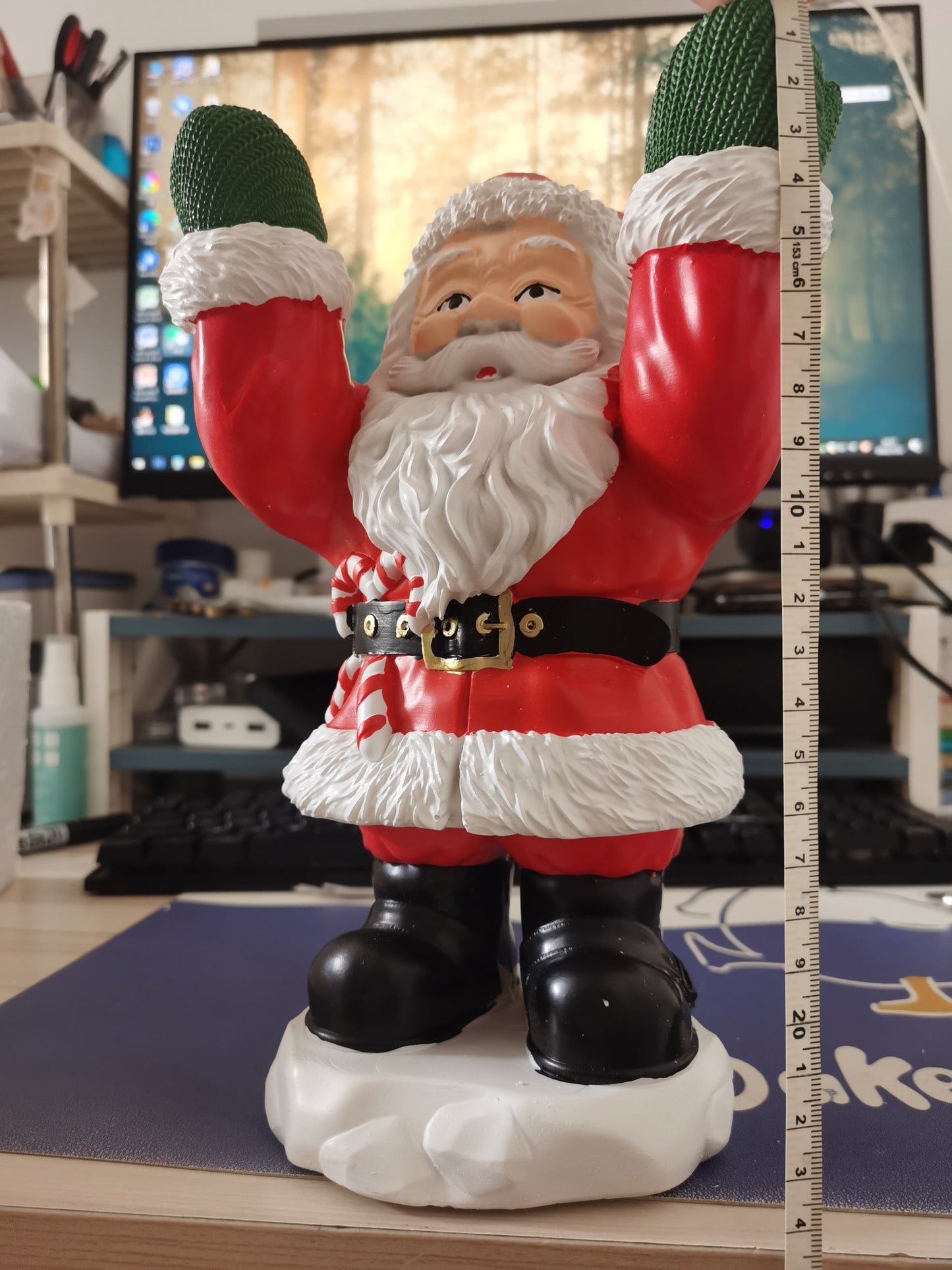 Santa Claus Treats Holder Fruit Plate Desktop Ornaments Sculptural Glass Topped Resin  Party Table Food Tray Christmas Decor