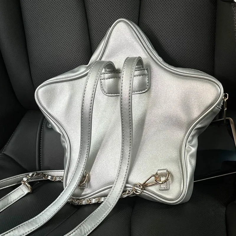qgtao Y2k Star Shoulder Bag Silver Japanese Style Leather Bag Kawaii Messenger Bag Large Capacity Cute Girl Handbag Wallet New
