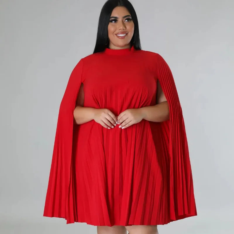 qgtao Fashion Plus Size Women Dresses Elegant Solid Color O Neck Cape Sleeve  Draped Mini Dress Loose Summer Vestidos De Fiesta