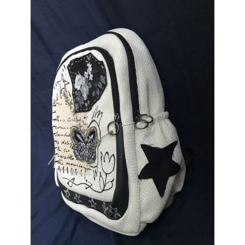 qgtao Y2k Womens Backpack Japanese Style Original Luxury School Backpacks Vintage Fashion Casual Chain Patchwork Aesthetic Bags