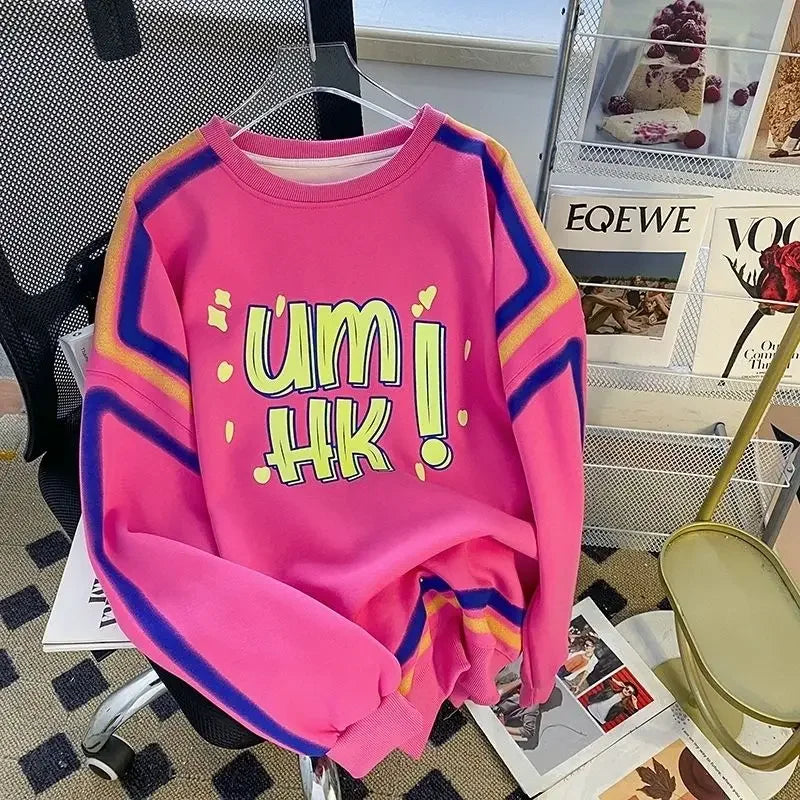 High Street Cute Colors Doodle Full Graphic Hoodies Women Loose Oversized Sweatshirt Y2K Korean Fashion Grunge Egirl Fall Winter