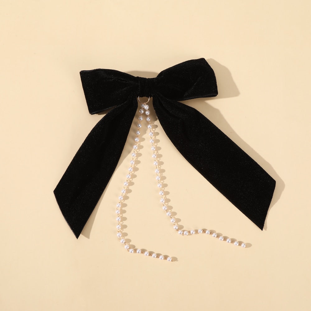 AWAYTR Tassel Elegant Vintage Bow Pearl Chain Hairpins Sweet Hair Decorate Headband Hair Clips For Fashion Hair Accessories