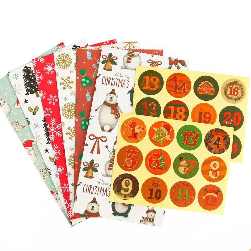 24Pcs Christmas Advent Calendar Gift Bag Candy Cookies Paper Bag Kids New Year Party Gift Favors Navidad 2022 Xmas Decoration
