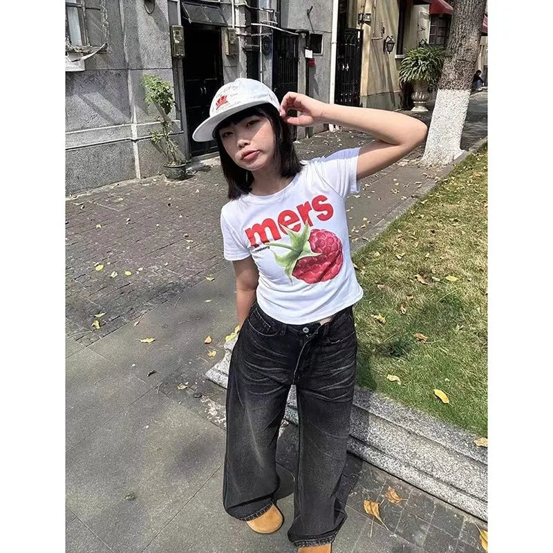 qgtao - Black Jeans Women High Waist American Street Wide Leg Pants Vintage Straight Baggy Casual Plus Size Mom Oversize Denim Trousers