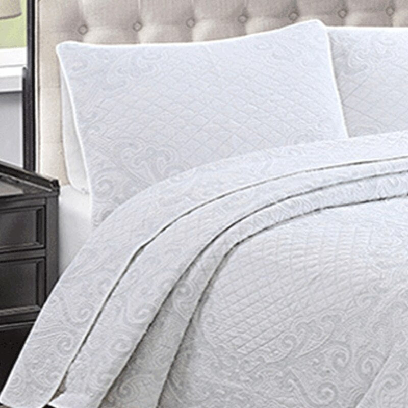 Yeknu Double Cover Embroidered Pure White 3 Piece Quilted Quilt Pillowcase Free Shipping len?ol de cama casal