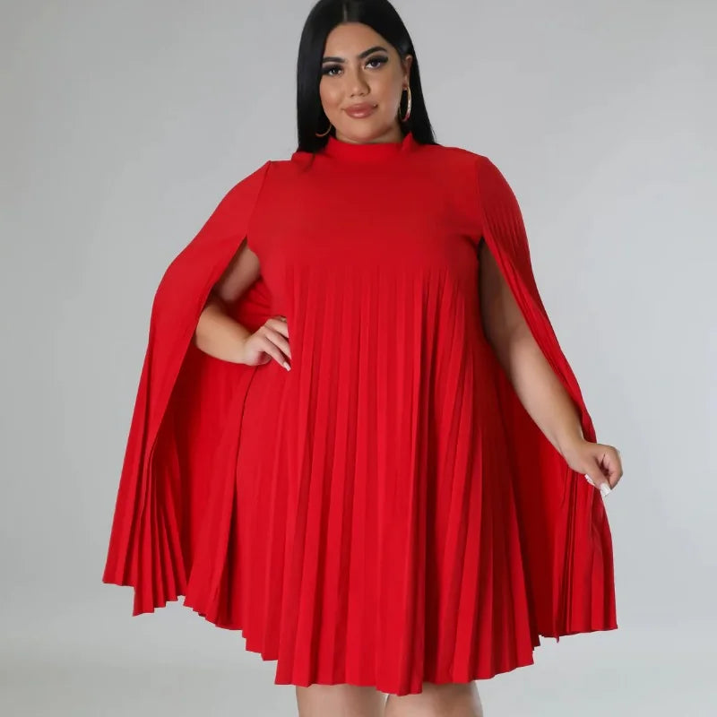 qgtao Fashion Plus Size Women Dresses Elegant Solid Color O Neck Cape Sleeve  Draped Mini Dress Loose Summer Vestidos De Fiesta