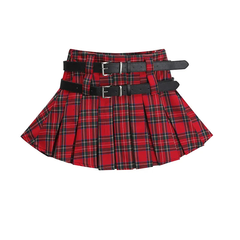 qgtao 2024 High Waist A-line Red Plaid Pleated Skirts Clothes Mini Girls Punk Women's Skirt Shorts Harajuku Y2k Kawaii Summer Skater