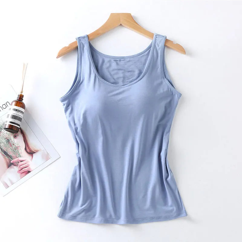 qgtao 2024 Women's Vest Tops with Built In Bra Neck Vest Padded Slim Fit Tank Tops Sexy Shirts Feminino Casual