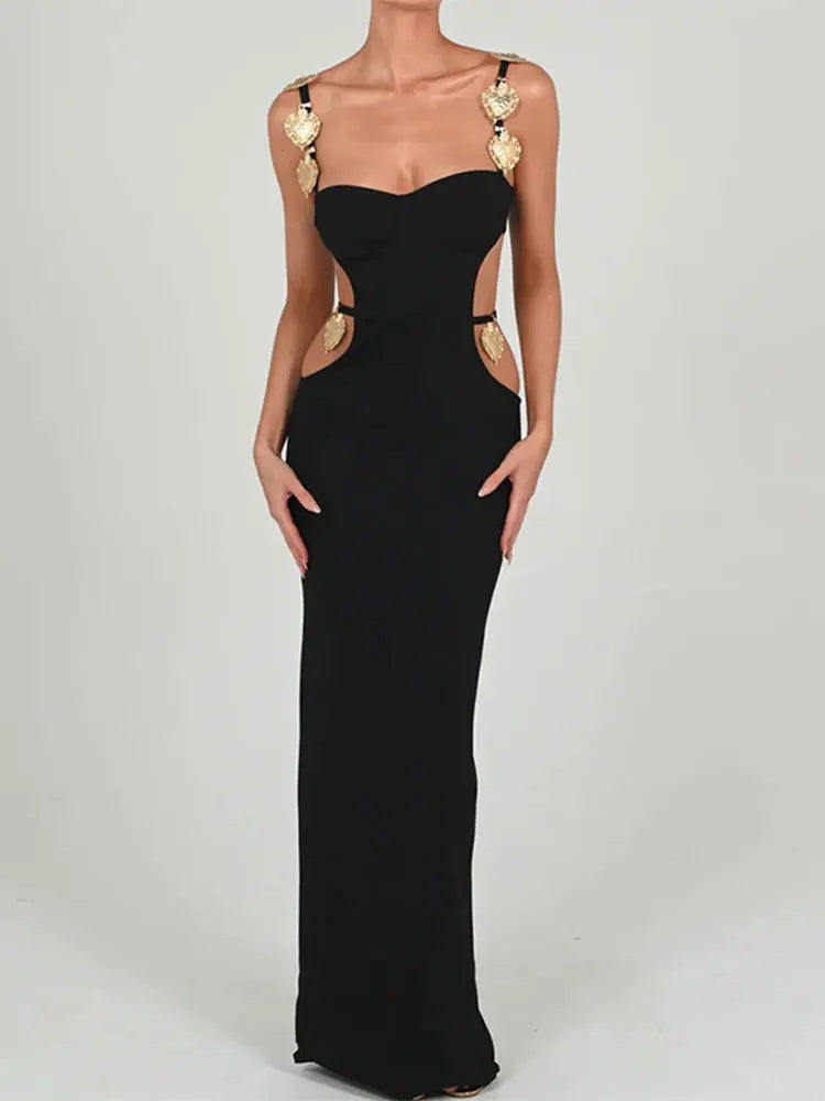qgtao Sexy Shoulder Strap Beaded Contrasting Colors Low-cut Waistless Design Dress 2024 Summer Elegant Sleeveless Maxi Dresses A2166