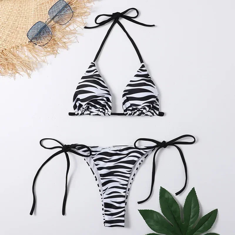 qgtao Fish Scales Shiny Halter Triangle Bikinis Set Swimwear Women Micro Thong Swimsuits Swimming Suit Biquinis Bikinis Mujer Swim