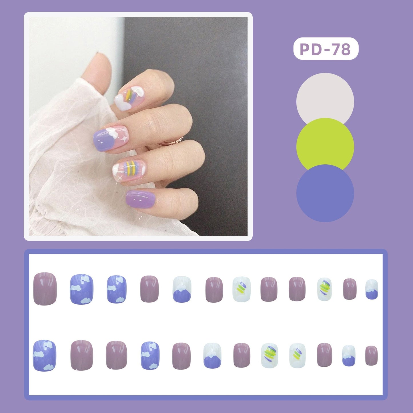 24pcs/box Christmas Fake Nails Style Art Nail Tips Press on False with Glue Designs Set Full Cover Artificial Short Fingernails