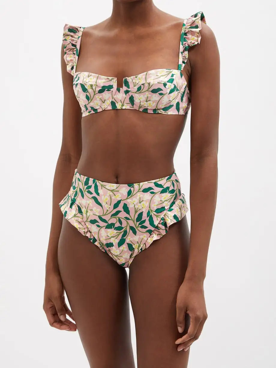 qgtao Pink Fashion Floral Print Bikini Set Cover Up Two Pieces Plus Size Tankini Women Swimming Suits Swimwear Patchwork With Skirt