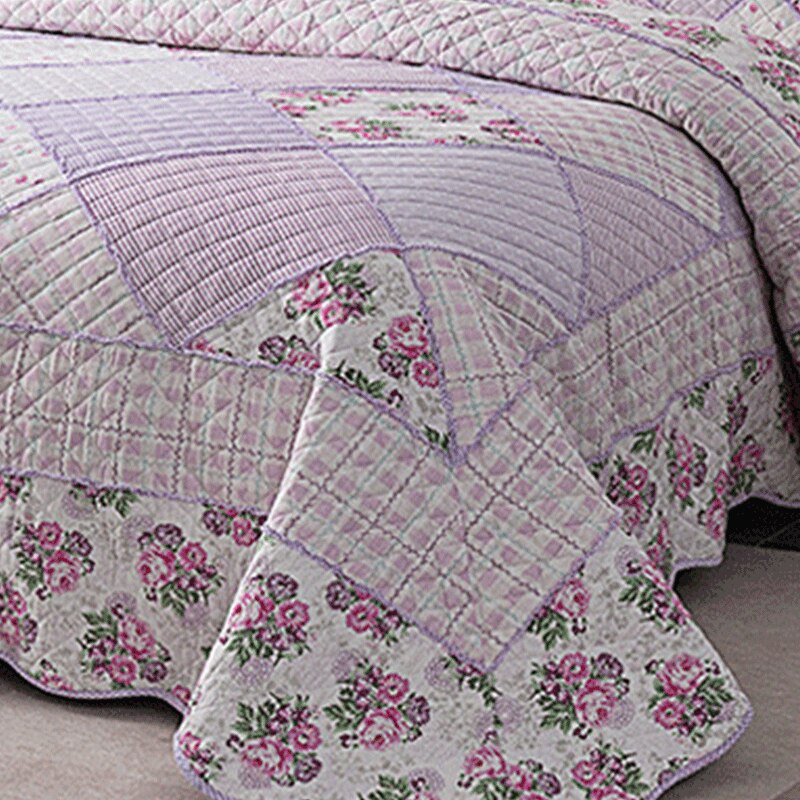 Yeknu Single Double Bed 100%Cotton Purple 3pcs Printed Quilted Quilt Pillowcase Free Shipping len?ol de cama casal ?????
