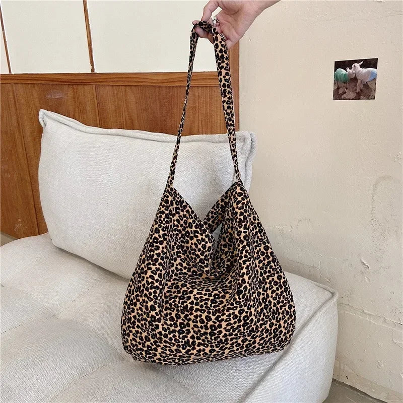 qgtao Oversized Leopard Prints Shoulder Bags for Women Deformable Canvas Large Capacity Shopping Totes 2024 Winter New Luxury Handbags