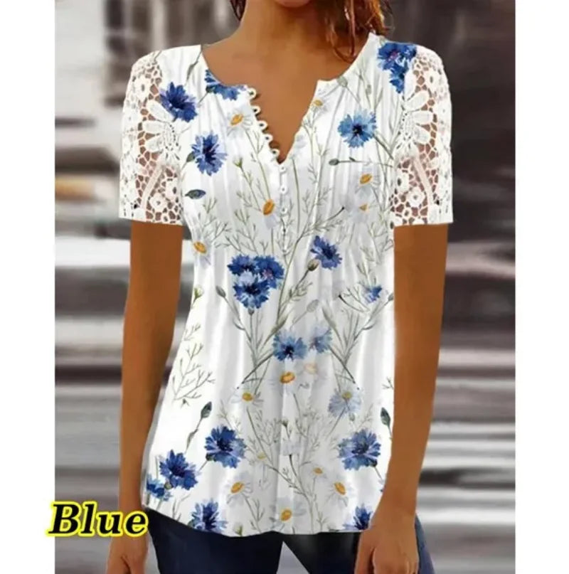 Lace Long Sleeve Pleated Blouse Women Sexy V Neck Hollow Out Button T Shirts Lady Spring Autumn Clothes Tops