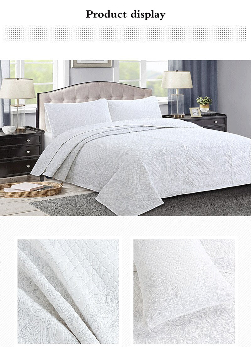 Yeknu Double Cover Embroidered Pure White 3 Piece Quilted Quilt Pillowcase Free Shipping len?ol de cama casal