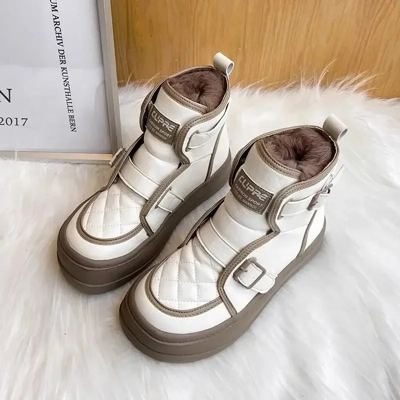 qgtao Shoes for Women Sports Platform Black Chunky Womens Snow Boots Round Toe White Leather Sneakers Comfrtable Winter Footwear 2024