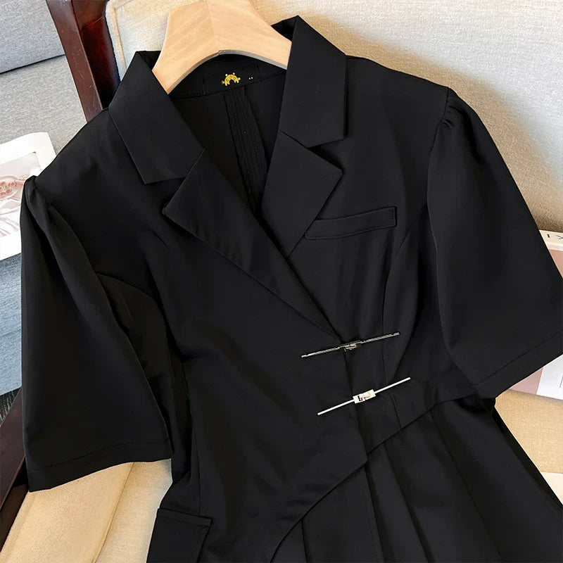 qgtao Plus-size women's Summer Fashion Polyester suit Dress Black commuter professional dress Mature dry party dress