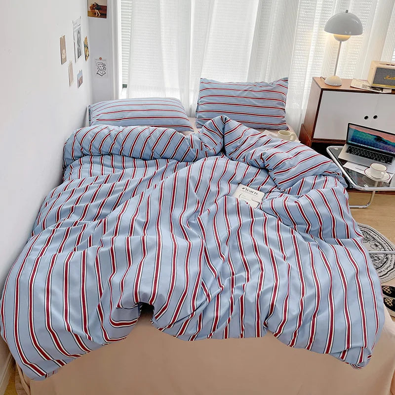 Yeknu Green Stripe Series Printed Soft Bedding Set Duvet Cover Bedclothes Bedspread Pillowcases Flat Sheets Comforter Sets for Girls