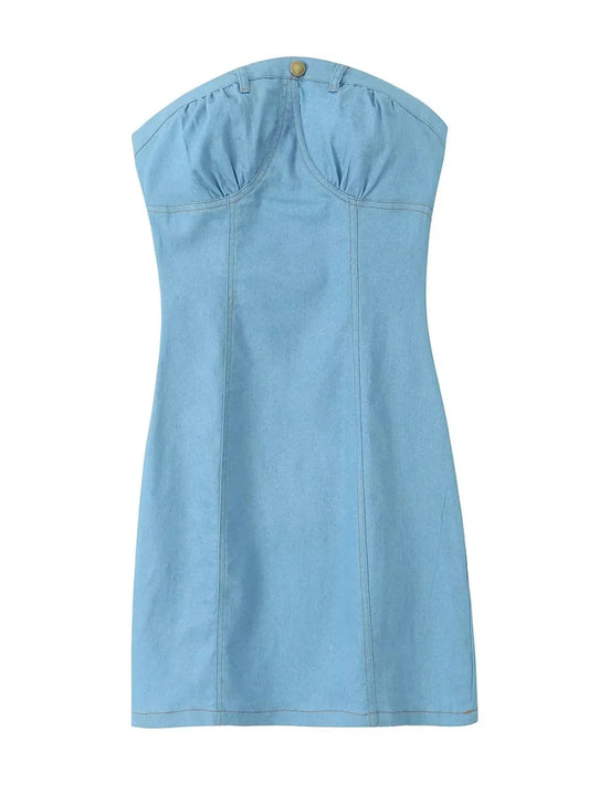 qgtao  Women's Fashion Sexy denim strapless Dress Women Summer vintage Mini dress female party short dress dress