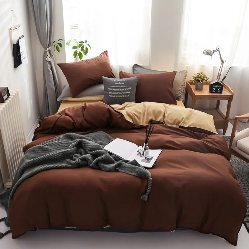 Yeknu - Solid Color Bedding Set Orange Grey Single Double Size Bed Linen Duvet Cover Pillowcase No Fillings Kids Adult Home Textile