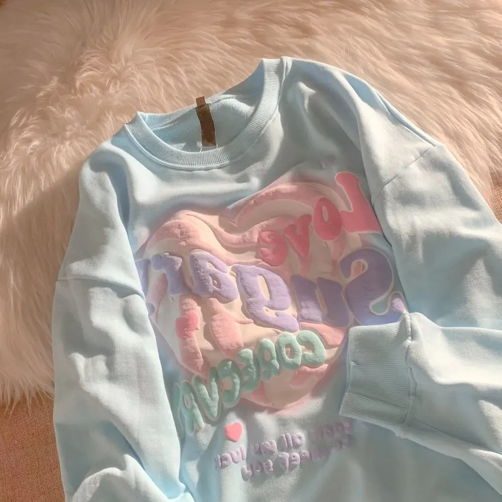 qgtao Oversized Crewneck Sweatshirt Women Spring Autumn New Thin Letter Print Hoodie Female Korean Style Loose Chic Long Sleeved Tops