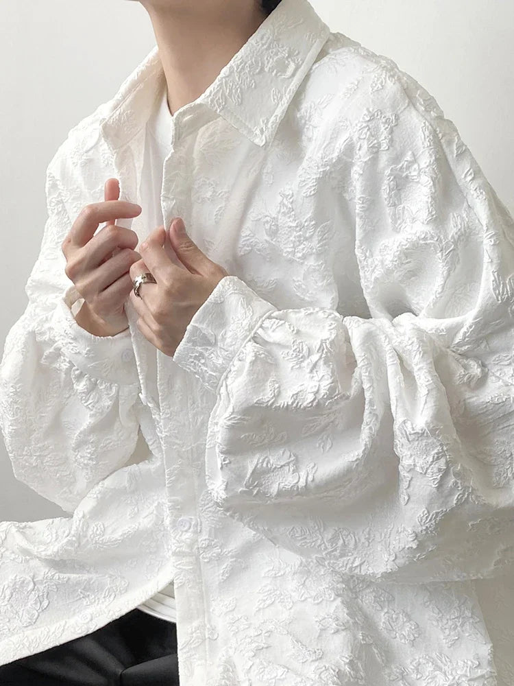 qgtao Oversized Shirt Women White Jacquard Long Sleeve Top Spring Chic Single Breasted Blouse Female Casual Loose Solid Color