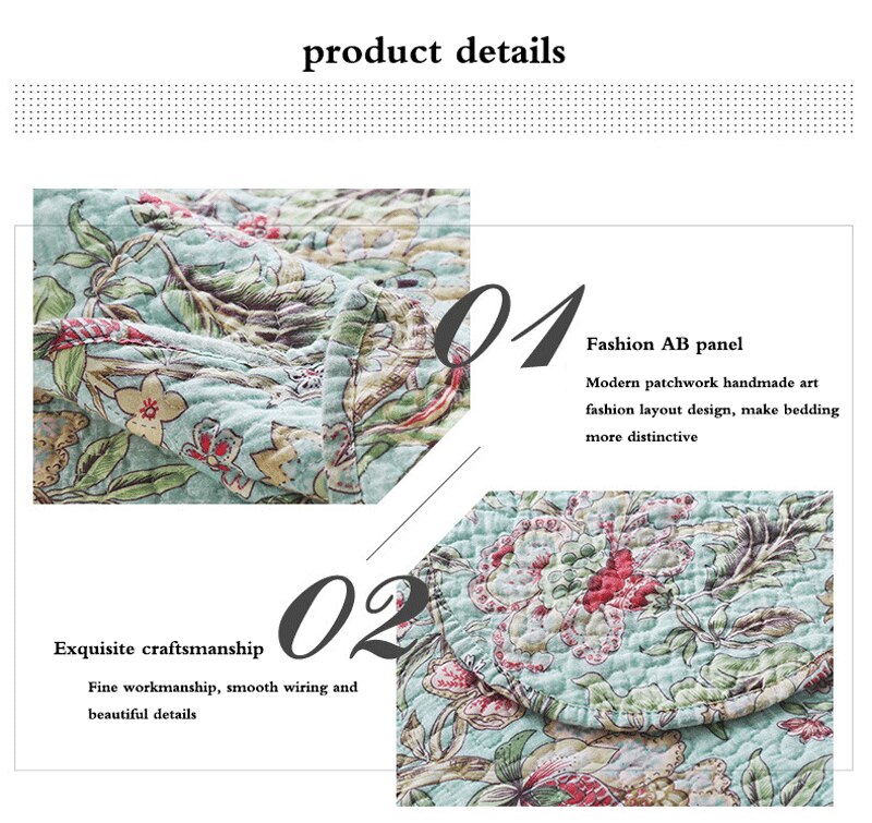 Yeknu Double Bed 100% Cotton Plants And Flowers 3pcs Printed Quilted Quilt Pillowcase Free Shipping