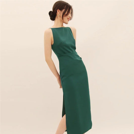 Hepburn Style Sexy Slim Split Party Dress Women French Elegant Y2k Summer Spaghetti Bodycon Dresses Korean Pleated Vestidos New