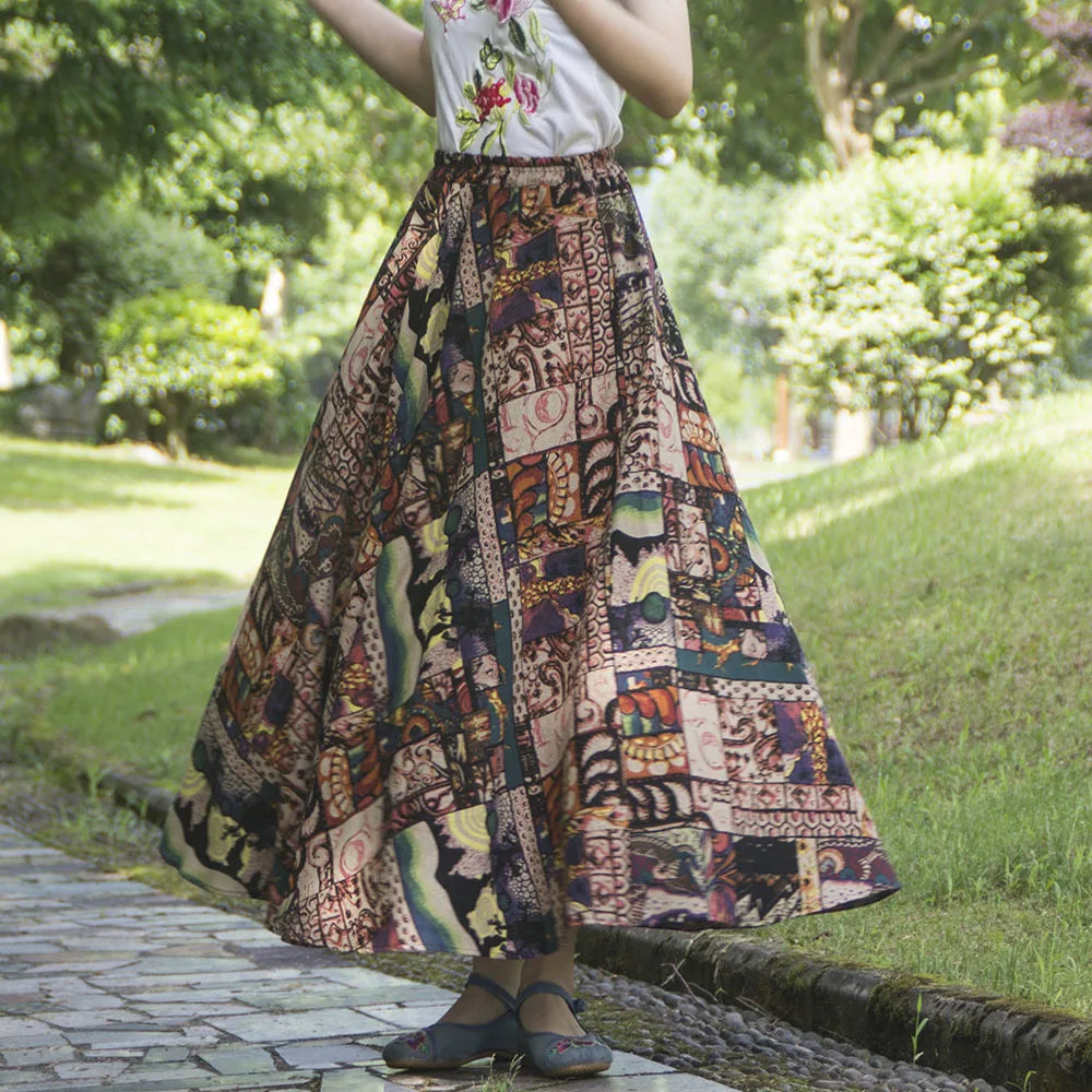 Summer Ethnic Style Cotton Linen Bohemian Streetwear Y2k Skirt Fashion Clothes Long Skirts Women Clothing Casual Vintage Elegant