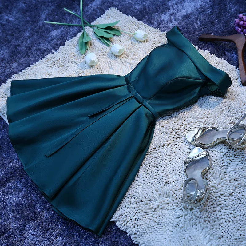 qgtao Elegant Satin Bridesmaid Dresses for Women 2024 Summer Sexy Boat Neck Prom Cocktail Evening Party Mini Dress Slim Formal vestido